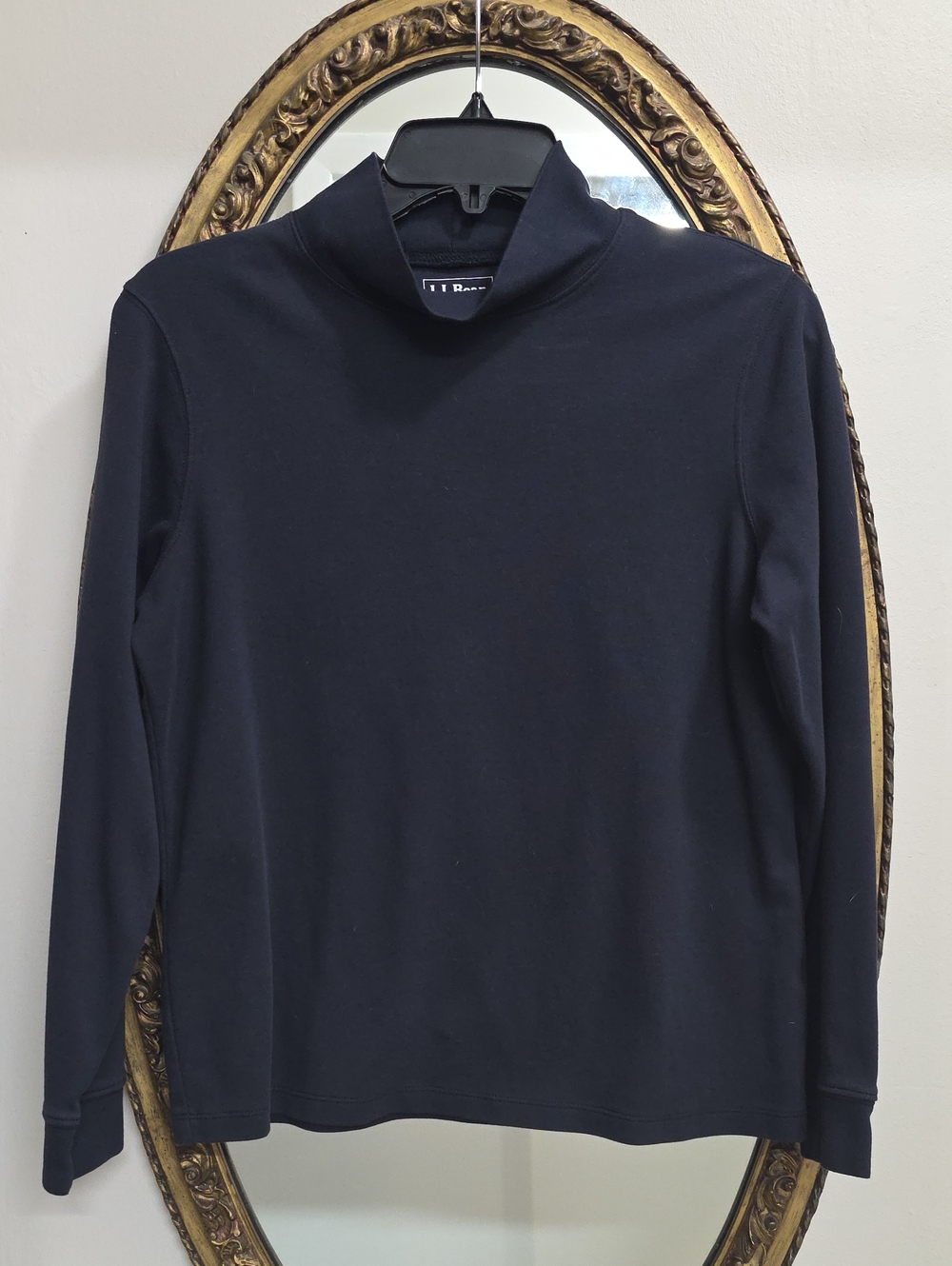 L.L. Bean Womens Layering Black Long-Sleeve Mock Neck Cotton Knit Top Size M Pet